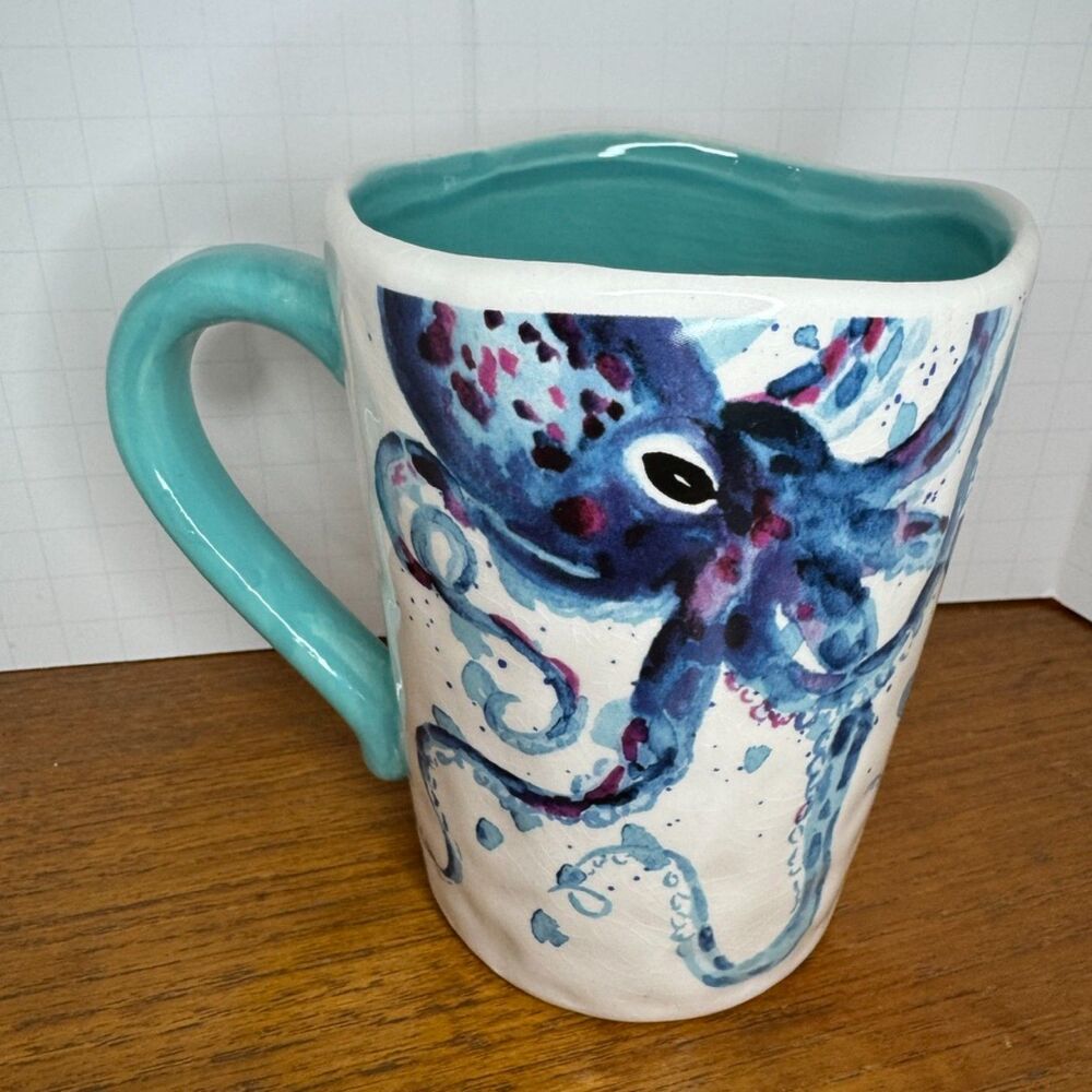 Avenue Mug Octopus Curved Edge Aqua 14oz